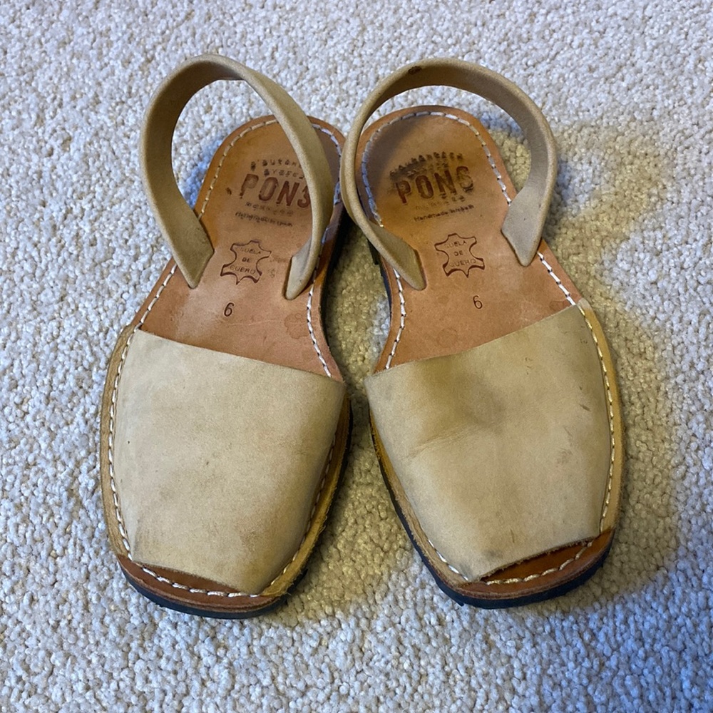 Pons Avarcas Leather Rubber Slip Ons Sandals Made in Spain Light yellow